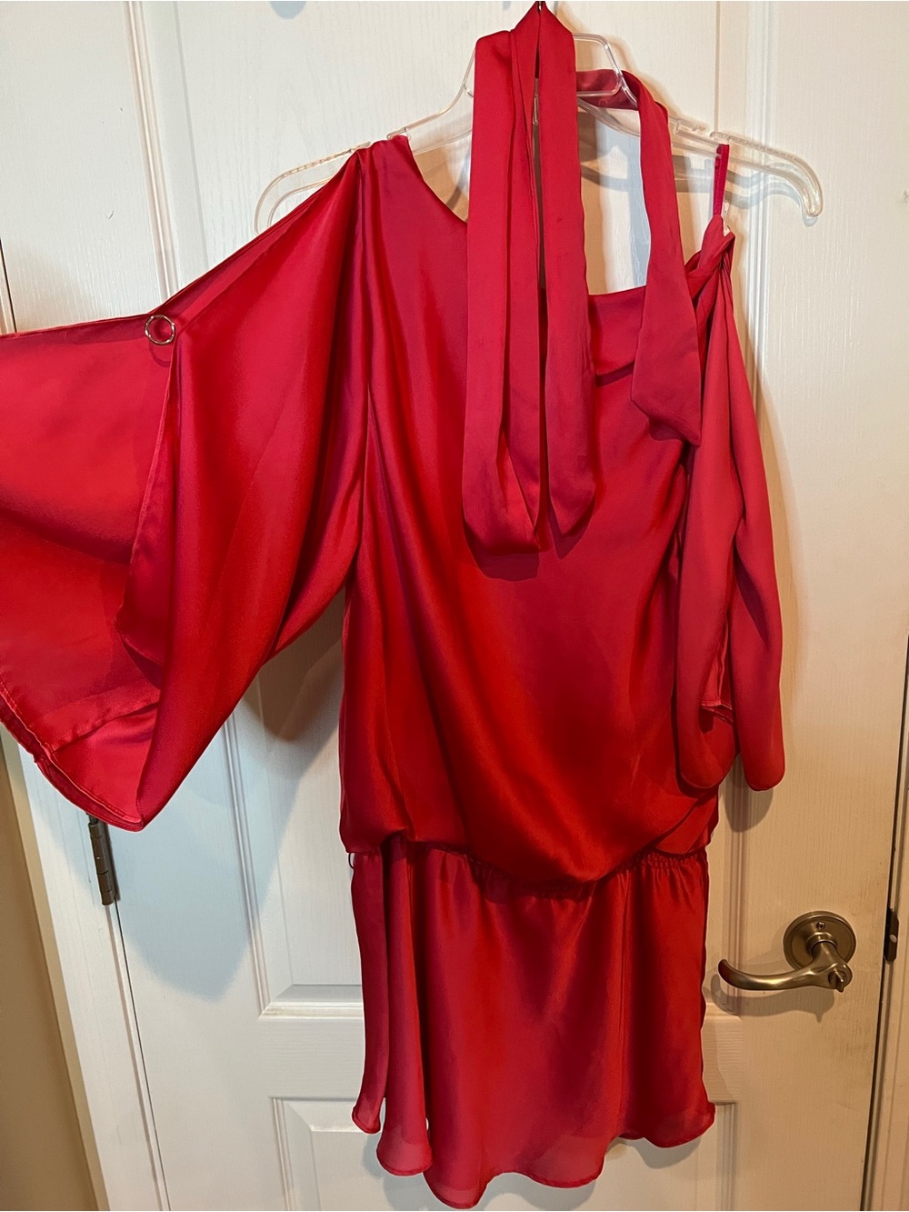White House Black Market Red One-Shoulder Satin Dress - Picture 7 of 13